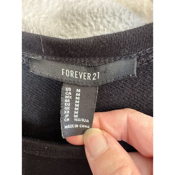 Forever 21 Women’s Black white Blouse M long sleeve round neck polyester - Picture 3 of 6